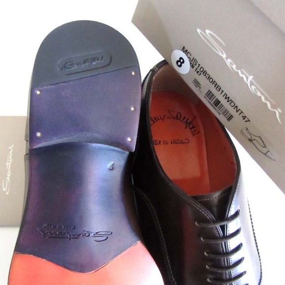 SANTONI Fatte A Mano brown cap-toe shoes 7 F 8 US - Picture 4 of 6